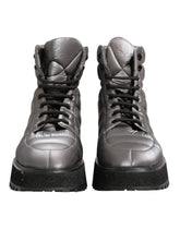 Dolce & Gabbana Silver Padded Mid Calf Lace Up Boots Shoes